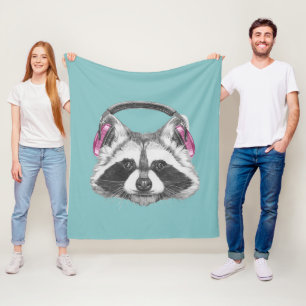 Headphones Racoon Fleece Blanket