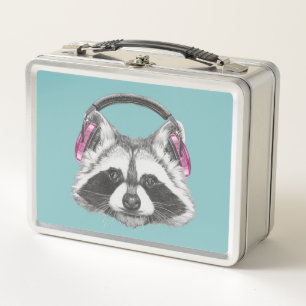Headphones Racoon Metal Lunch Box