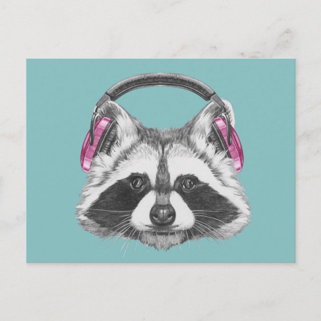 Headphones Racoon Postcard (Front)