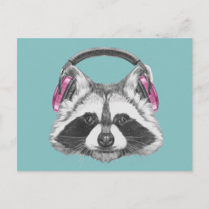 Headphones Racoon Postcard