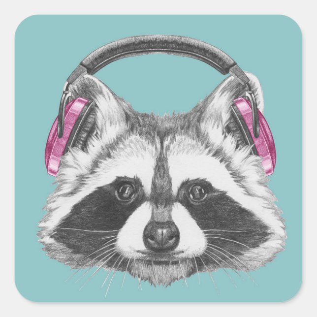 Headphones Racoon Square Sticker (Front)