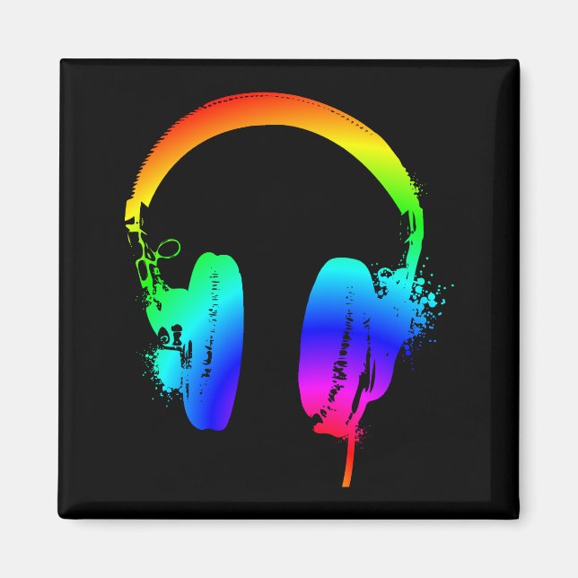 Headphones Rainbow Stencil Graphic Art Magnet (Front)