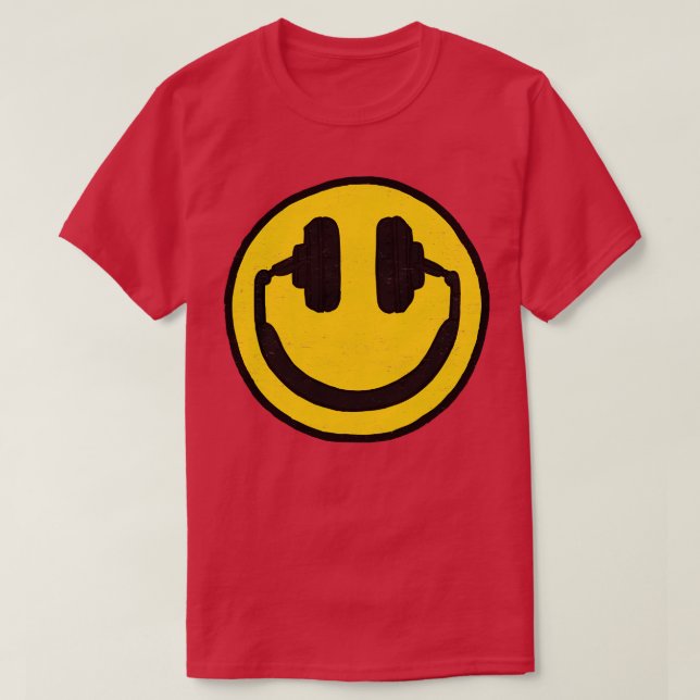 Headphones Smiling Face Music Makes Me Happy T-Shirt (Design Front)