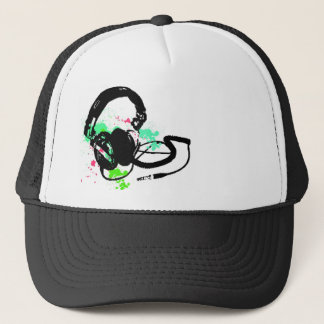 headphones trucker hat