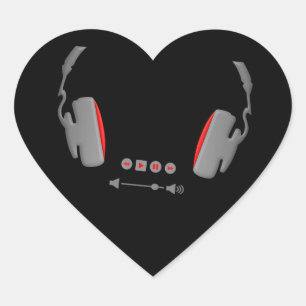 Headphones with media volume control buttons heart sticker