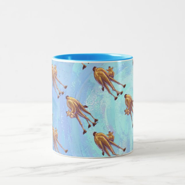 Heads and Tails Camel Pattern on Blue Two-Tone Coffee Mug (Center)
