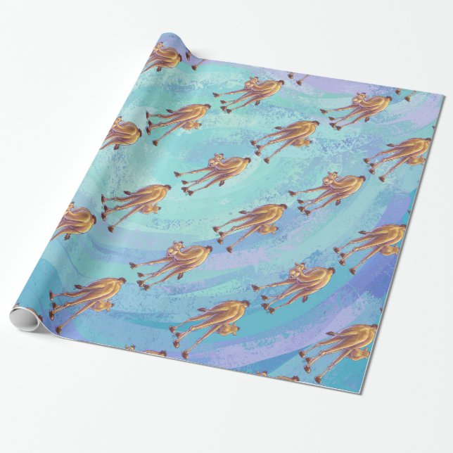 Heads and Tails Camel Pattern on Blue Wrapping Paper (Unrolled)