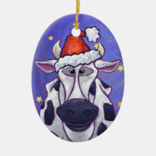 Heads and Tails Festive Cow Christmas Ceramic Tree Decoration