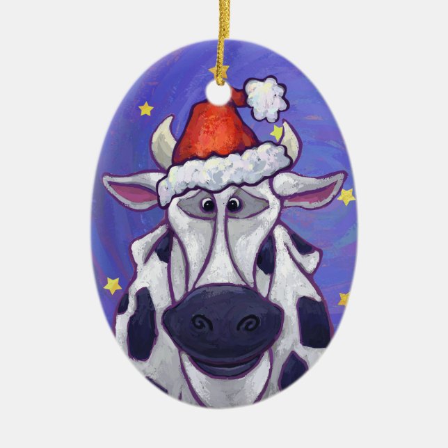 Heads and Tails Festive Cow Christmas Ceramic Tree Decoration (Front)