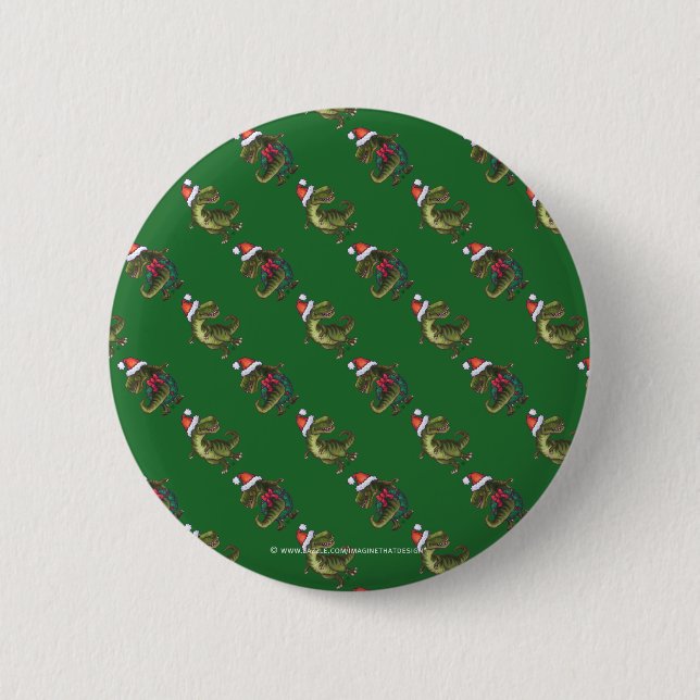 Heads and Tails Festive TRex Green Pattern 6 Cm Round Badge (Front)