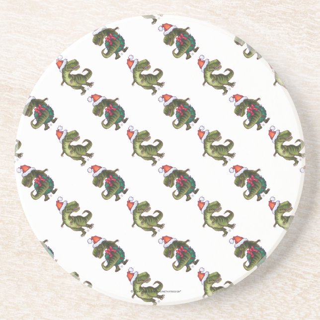 Heads and Tails Festive TRex Green Pattern Coaster (Front)