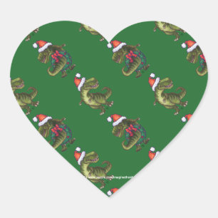 Heads and Tails Festive TRex Green Pattern Heart Sticker