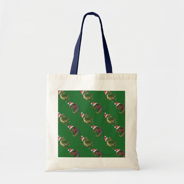 Heads and Tails Festive TRex Green Pattern Tote Bag (Front)