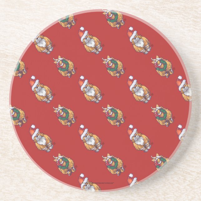 Heads and Tails Ginger Cat Christmas Pattern Coaster (Front)