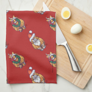 Heads and Tails Ginger Cat Christmas Pattern Tea Towel