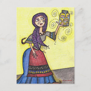 Heads in a Jar Ukrainian Folk Art Postcard