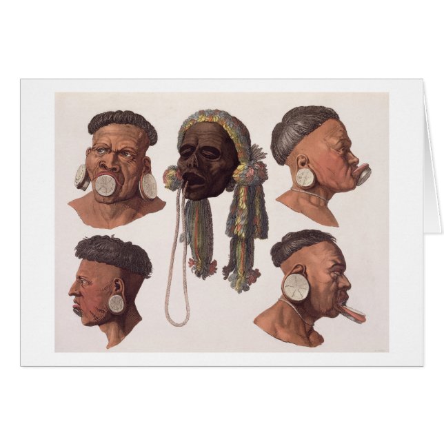 Heads of Botocudos Indians (colour engraving) (Front Horizontal)
