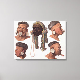 Heads of Botocudos Indians (colour engraving) Canvas Print