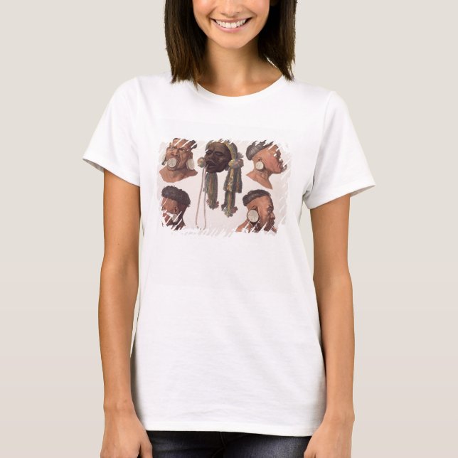 Heads of Botocudos Indians (colour engraving) T-Shirt (Front)