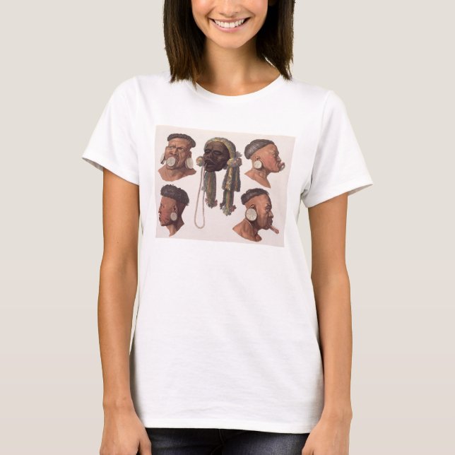 Heads of Botocudos Indians (colour engraving) T-Shirt (Front)