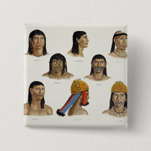 Heads of South American Indians, from 'Travels in 15 Cm Square Badge