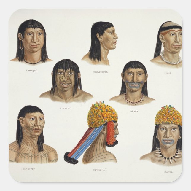Heads of South American Indians, from 'Travels in Square Sticker (Front)