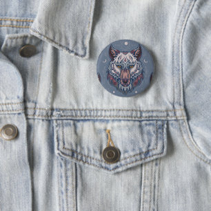 Heads of wolves with boho decoration 6 cm round badge