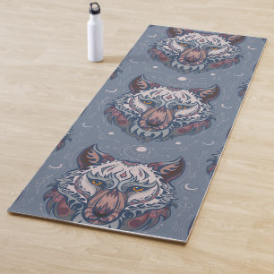 Heads of wolves with boho decoration and sacred sy yoga mat