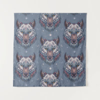 Heads of wolves with boho decoration 