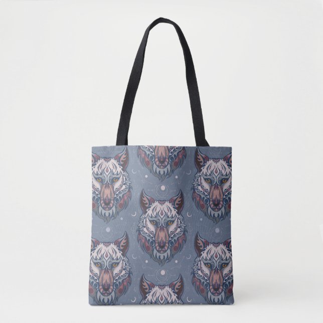Heads of wolves with boho decoration  tote bag (Front)