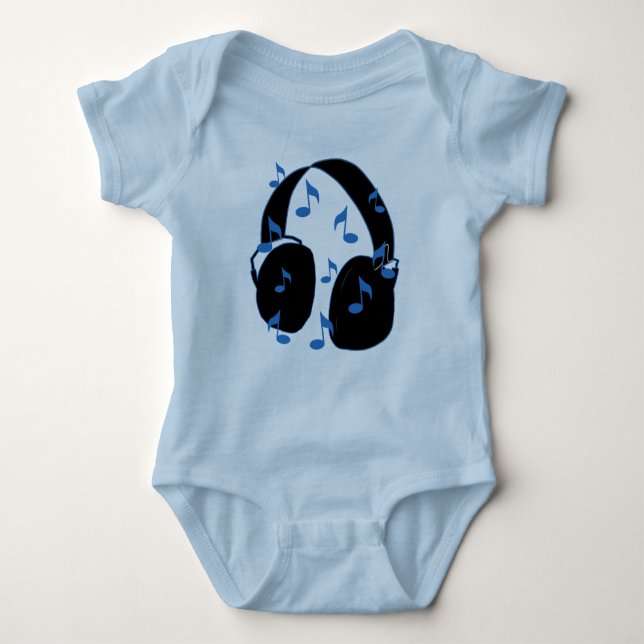 Headset with Musical Notes for Baby in Blue Bodysuit (Front)