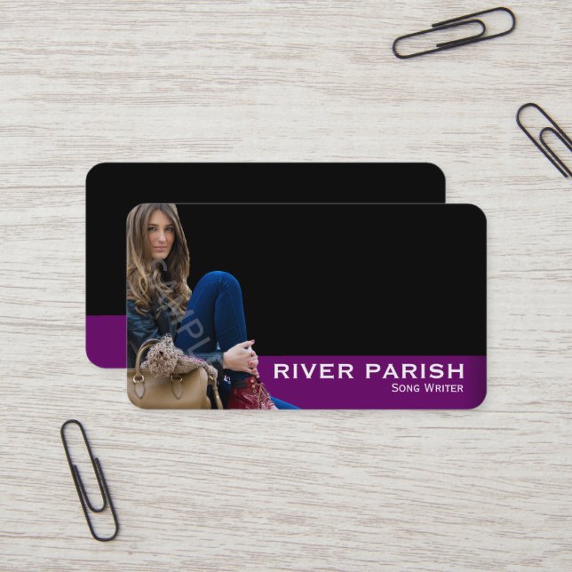 Headshot Business Card Purple (Front/Back In Situ)