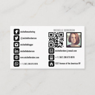 headshot qr code and social media icons business card