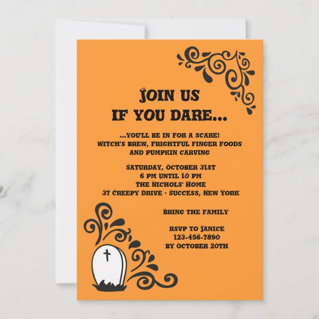 Headstone Halloween Invitation (Front)