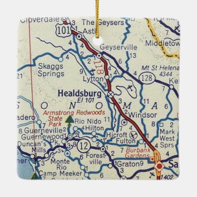 Healdsburg CA Classic Map Ceramic Ornament (Back)