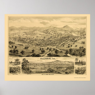 Healdsburg, CA Panoramic Map - 1876 Poster