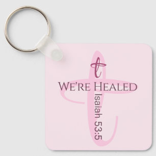 Healed by Jesus Bible Verse Christian Faith Heart Key Ring