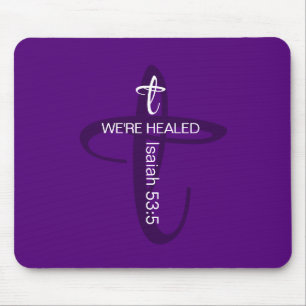 Healed by Jesus Bible Verse Christian Faith Purple Mouse Mat
