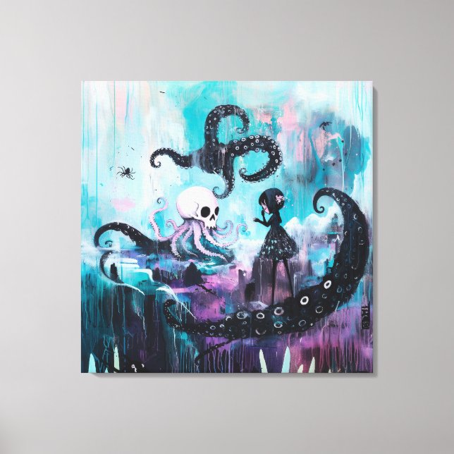 Healer Octopus Skull Magical Witchy Goth AI Art Canvas Print (Front)