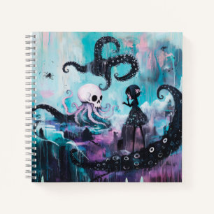 Healer Octopus Skull Magical Witchy Goth AI Art Notebook