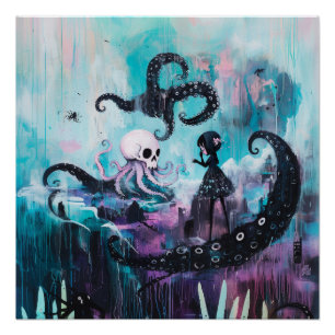 Healer Octopus Skull Witchy AI Art Semi-Gloss Poster