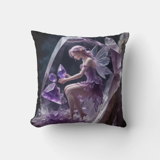 Healing Amethyst Crystals Fairy Cushion (Front)
