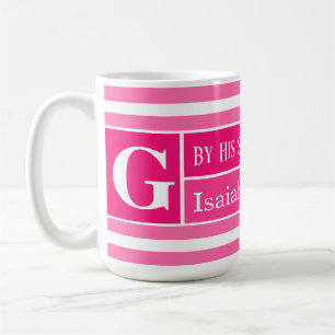 Healing Bible Verse Pink and White Striped Initial Coffee Mug