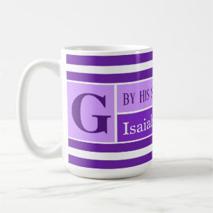 Healing Bible Verse Purple Striped Initial Coffee Mug