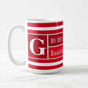 Healing Bible Verse Red and White Striped Initial Coffee Mug