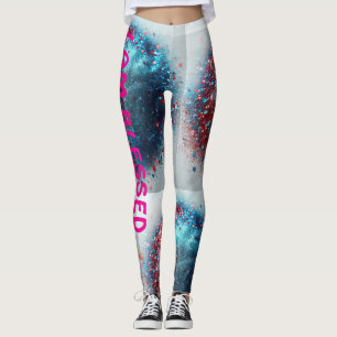 "Healing blue and red "I am blessed " Leggings