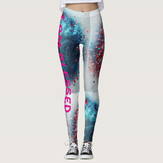 "Healing blue and red "I am blessed " Leggings