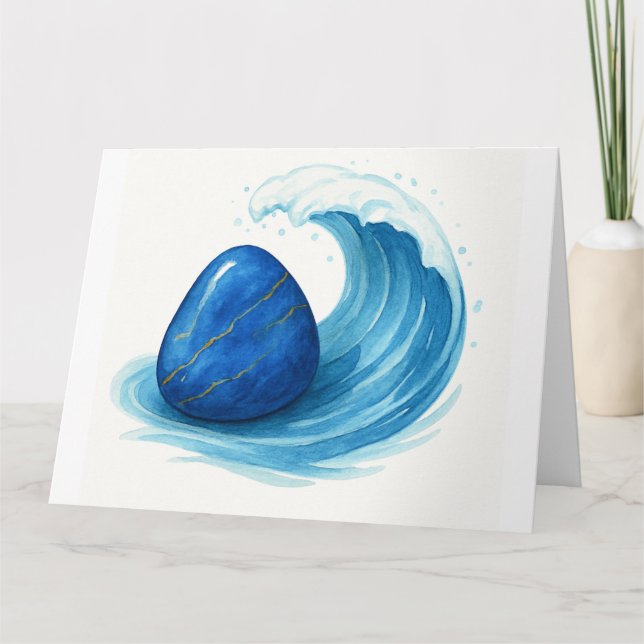 Healing Blue Stone with Sea Wave – Spiritual Greet Card (Front)