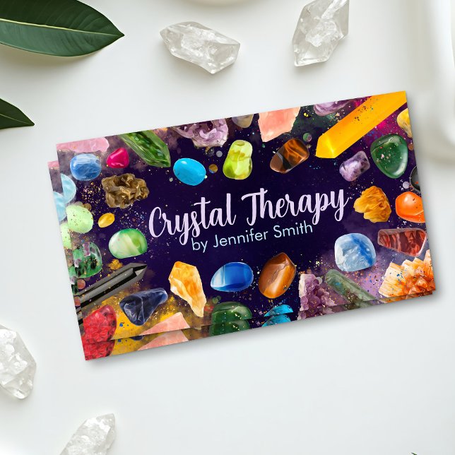 Healing Crystals and Gemstones and colour splash Business Card (Creator Uploaded)