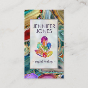 Healing Crystals Cluster on Colourful Geodes Busin Business Card